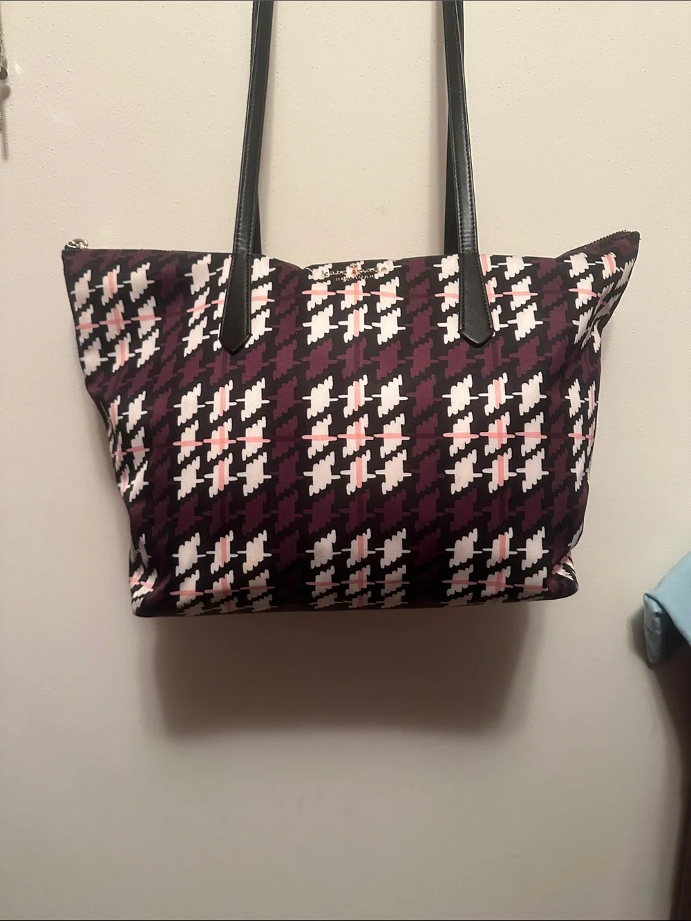 kate spade Plum, Black & White Houndstooth Tote